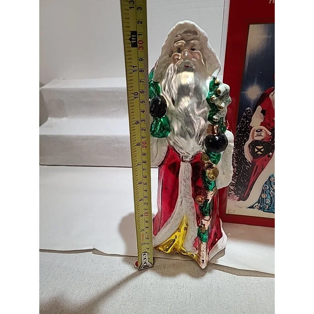 Vintage 12” Victorian Santa Hand Painted Blown Glass Glitter Christmas